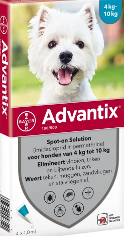 Advantix Spot-on 100 anti vlooien- en tekenmiddel 4 pipetten 4 -10 kg