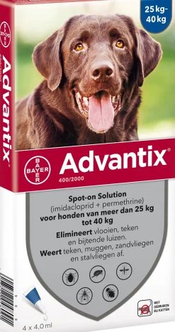 Advantix Spot-on 400 anti vlooien- en tekenmiddel 4 pipetten 25 - 40 kg