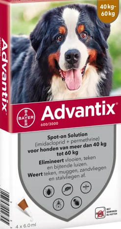 Advantix Spot-on 600 anti vlooien- en tekenmiddel 4 pipetten 40 - 60 kg