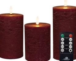 Anna's Collection LED stompkaars Majon rood D 7,5 H 10 / 12, 5 / 15 cm 3 stuks