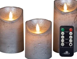 Anna's Collection LED stompkaars Rustiek zilver D 7,5 H 10 / 12,5 / 15 cm 3 stuks