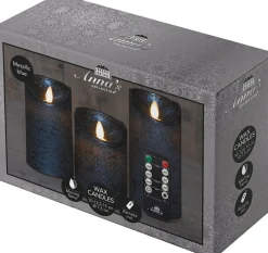 Anna's Collection LED stompkaars blauw D 7,5 H 15 cm 3 stuks