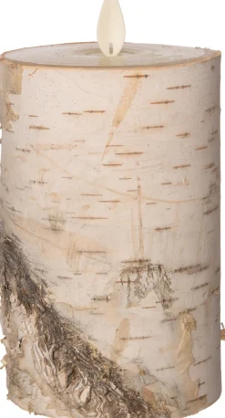 Anna's Collection LED stompkaars berkenhout structuur wit D 9 H 13,4 cm