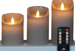 Anna's Collection LED stompkaars oplaadbaar taupe met afstandsbediening D 7,5 cm 3 stuks