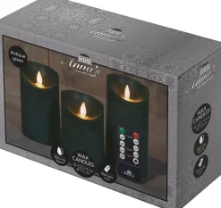 Anna's Collection LED stompkaars Rib met timer taupe D 7,5 H 10 / 12,5 / 15 cm 3 stuks