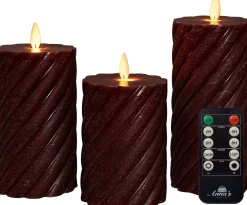 Anna's Collection LED stompkaars Rib met timer rood D 7,5 H 10 / 12,5 / 15 cm 3 stuks