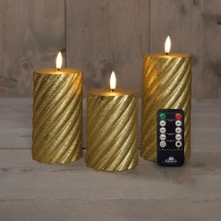Anna's Collection LED stompkaars Swirl met timer goud D 7,5 H 10 / 12,5 / 15 cm 3 stuks