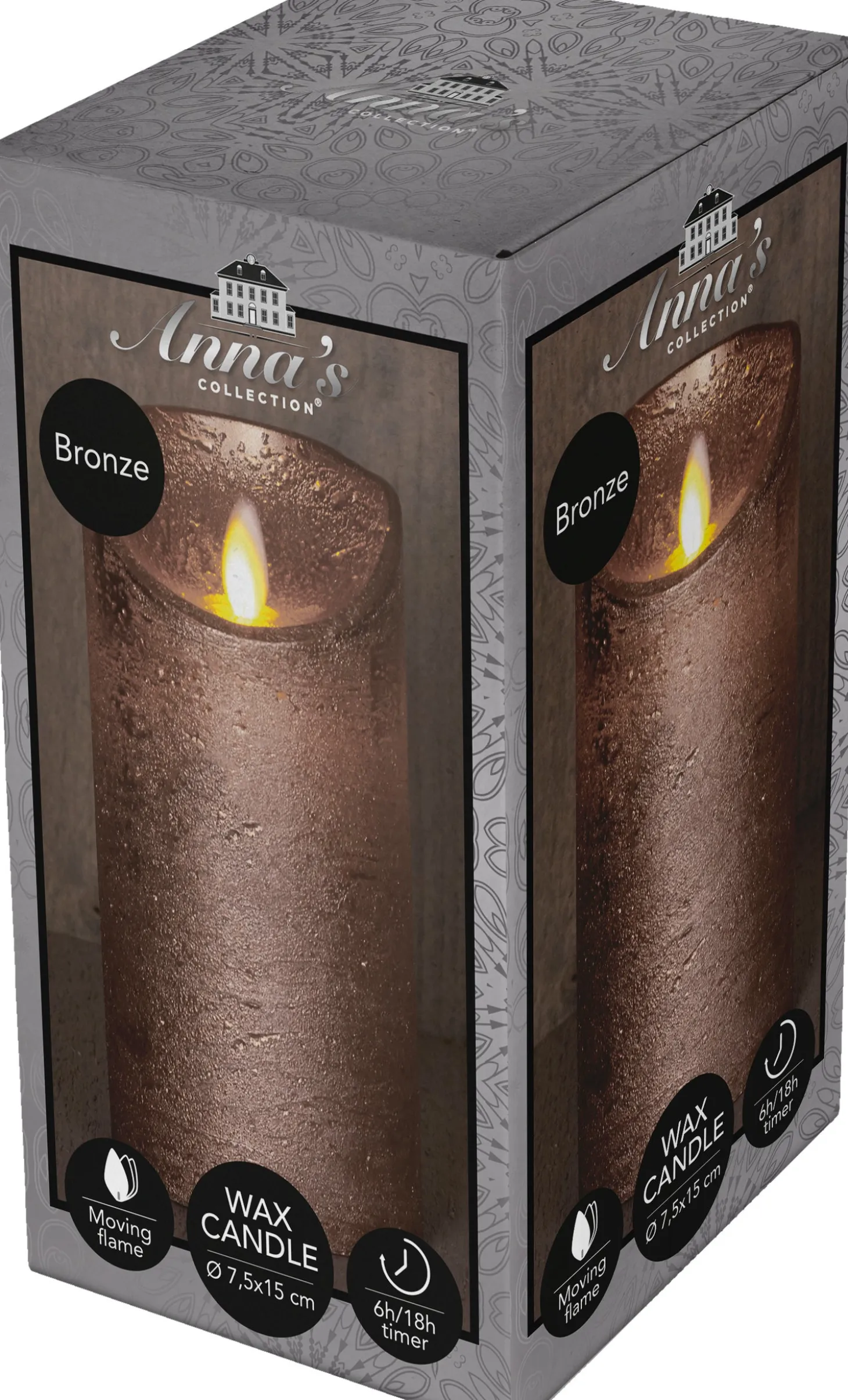Anna's Collection LED stompkaars met timer brons D 7,5 H 12,5 cm