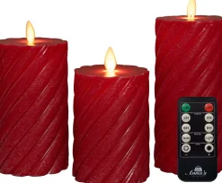 Anna's Collection LED stompkaars Swirl met timer rood D 7,5 H 10 / 12,5 / 15 cm 3 stuks