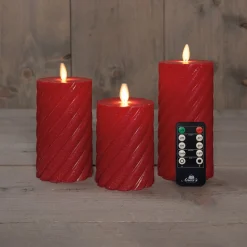 Anna's Collection LED stompkaars Swirl met timer rood D 7,5 H 10 / 12,5 / 15 cm 3 stuks