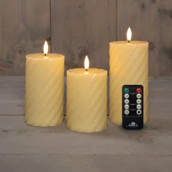 Anna's Collection LED stompkaars Swirl met timer ivoor D 7,5 H 10 / 12,5 / 15 cm 3 stuks
