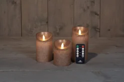 Anna's Collection LED stompkaars met timer brons D 7,5 H 10 / 12,5 / 15 cm 3 stuks