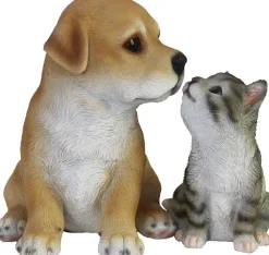 Esschert Design tuinbeeld True to Nature hond en kat bruin 14 x 16 x 13 cm