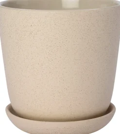 Intratuin bloempot met schotel Shai beige D 13,7 H 14 cm