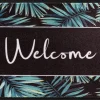 Schoonloopmat Welcome Leaves blauw 45 x 75 cm